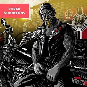 Illustration für den Radiotatort "Dillinger muss sterben": Ein Rocker auf einem Motorrad.