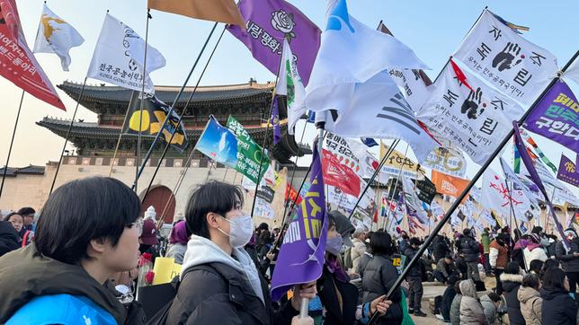 Demonstranten mit Flaggen