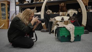 Eine Frau fotografiert Pelze