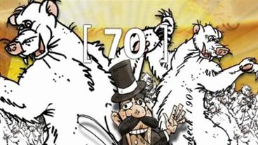 Zeichentrick: Zirkusdirektor mit Eisbärengruppe