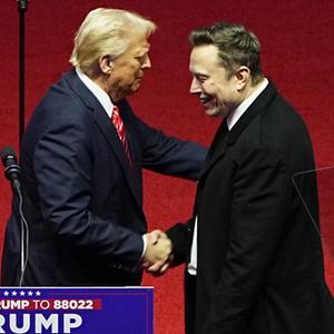 Der designierte US-Präsident Donald Trump schüttel Elon Musk die Hand, Washington, 19.1.2025