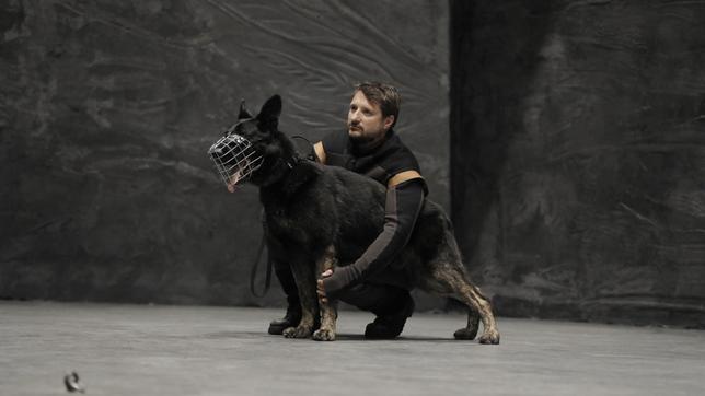 Hundetrainer Gerd Schuster (als er selbst) mit Hund Face.