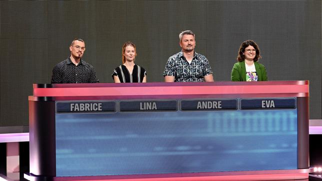 Die Kandidat:innen der Sendung: Fabrice Böse, Lina Lorber, Andre Herrmann und Eva Priller.