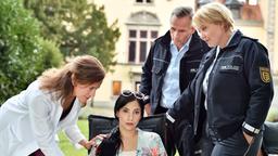 Nele (Floriane Daniel) und Paul Schott (Tim Wilde) liefern Nana von Lohe (Zeynep Bozbay) in der Schönheitsklinik ihrer Schwester Benita von Lohe (Regula Grauwiller) ab.